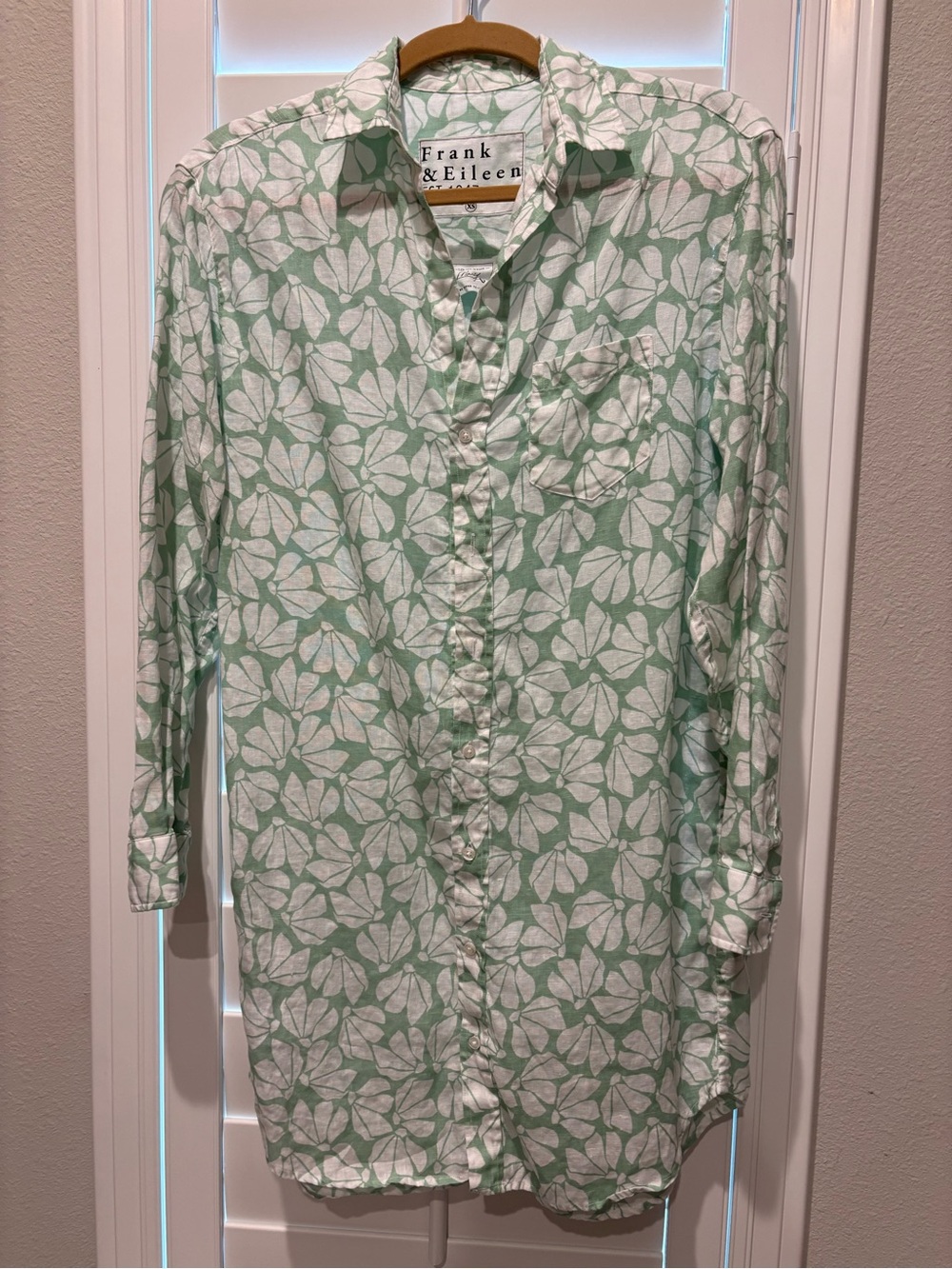 Frank & Eileen Mary Dress Mint Green Floral Button-Down Linen Short Dress